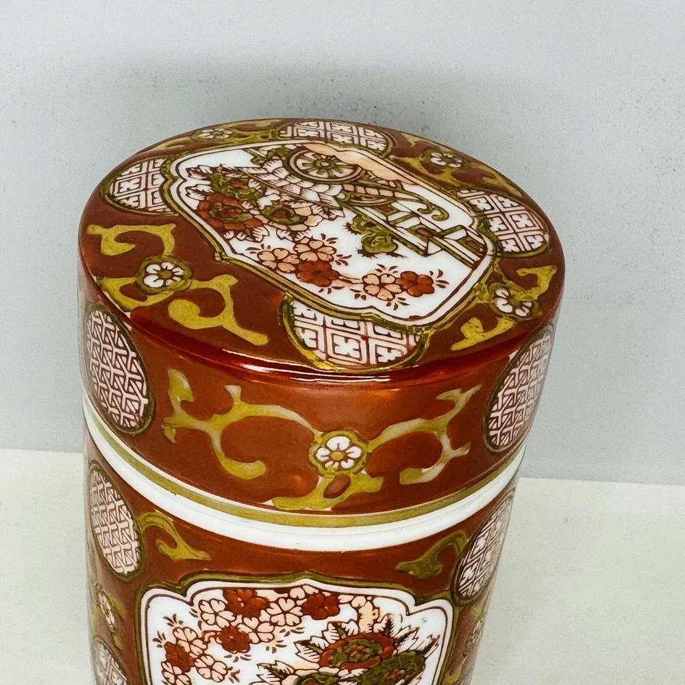 Vintage‎ Gold Imari Hand Painted Spice Tea Jar with Lid Red Gold Japanese Floral